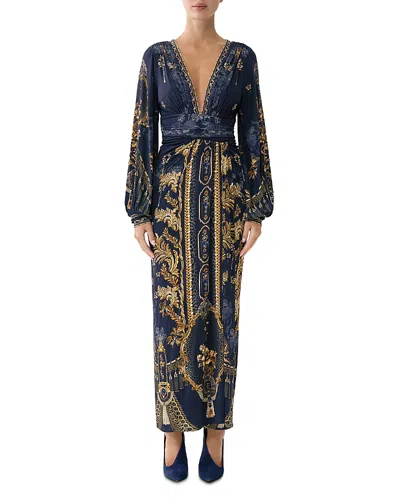 Camilla Draped Jersey Maxi Dress In Blue