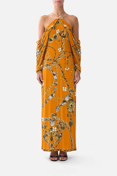 Camilla Draped Sleeve Dress With Hardware Talismans Of Turkiye In Orange