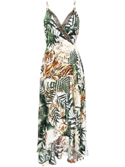Camilla Draped Tiger-paint Wrap Dress In White