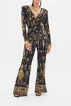 Camilla Draped V Neck Jersey Flared Jumpsuit Cartouche Kingdom