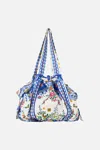 Camilla Drawstring Bow Beach Bag Tiles Darls In Blue