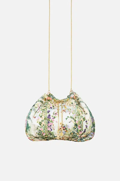 Camilla Drawstring Pouch Bag With Chain Strap Art For The Empress In Green