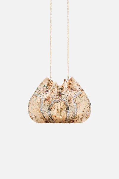 Camilla Drawstring Pouch With Chain Strap Adorned In Antiquity In Gold