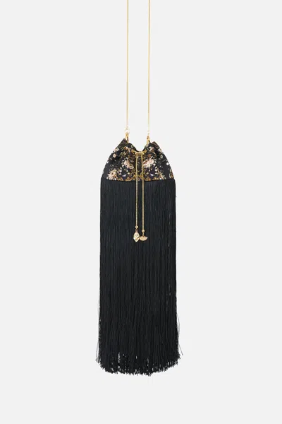 Camilla Drawstring Pouch With Fringing Flamenco Folklore In Black