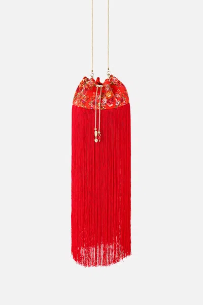 Camilla Drawstring Pouch With Fringing Olé Olé In Red