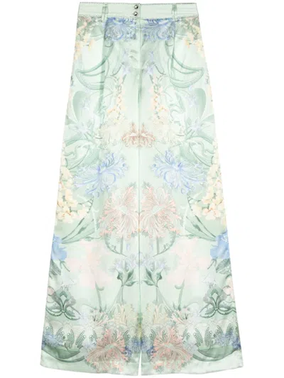 Camilla Dreaming In Dutch-print Silk Trousers In Green