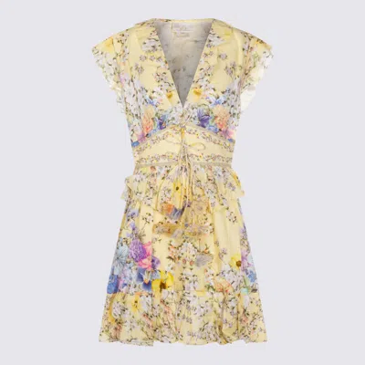 Camilla Floral-print Linen-voile Mini Dress In Yellow