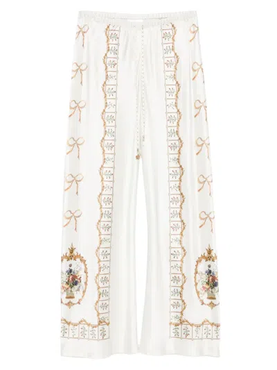 Camilla Dressing Room Drama Floral-print Bow Trousers In White
