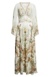 Camilla Dressing Room Drama Long Sleeve Silk Chiffon Maxi Dress In Multi