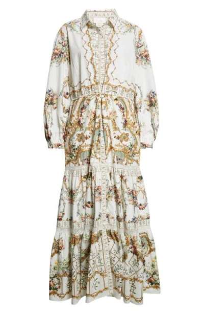Camilla Dressing Room Drama Tiered Long Sleeve Poplin Shirtdress In White