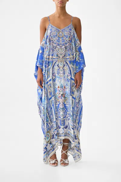 Camilla Drop Shoulder Strap Kaftan Ottoman Opulence In Blue