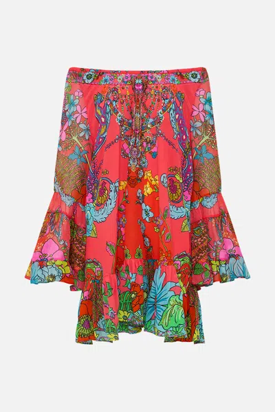 Camilla A Line Frill Dress Windmills And Wildflowers In Multi