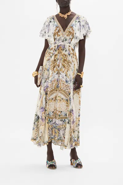 Camilla All Over Ruffle Dress Palazzo Play Date In Brown/gold/white