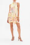 Camilla Back Neck Tie Short Dress Cosmic Tuscan In Green/pink