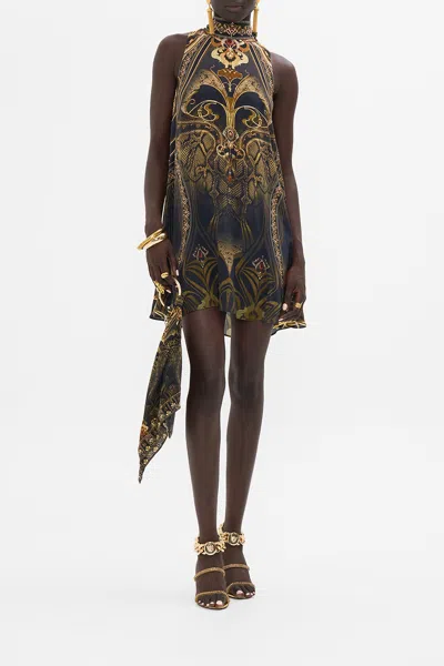 Camilla Back Neck Tie Short Dress Nouveau Noir In Black