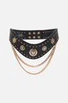 Camilla Belt With Leopard Hardware And Chains Solid Black In Black