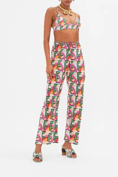Camilla Bias Cut Drawstring Pant An Italian Welcome In Blue/green/multi