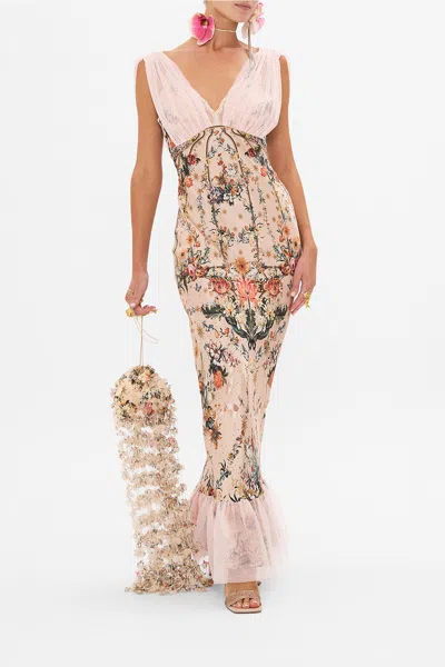 Camilla Bias Dress With Mesh Overlay Rose Garden Revolution In Pink