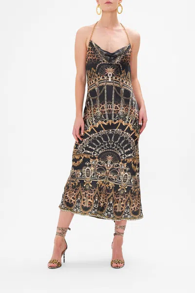 Camilla Bias Halter Dress Masked At Moonlight In Black
