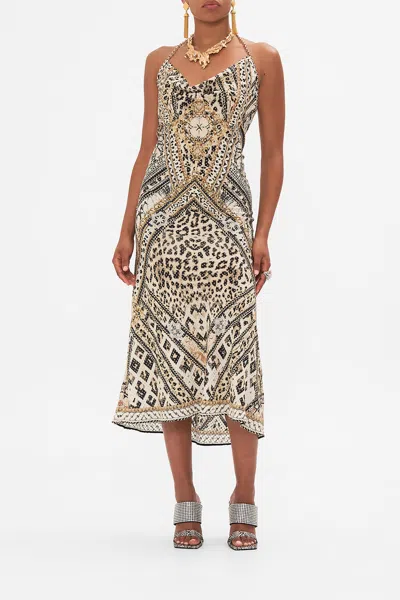 Camilla Bias Halter Dress Mosaic Muse In Brown/grey