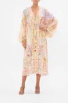 Camilla Blouson Sleeve Layer Cosmic Tuscan In Green/peach