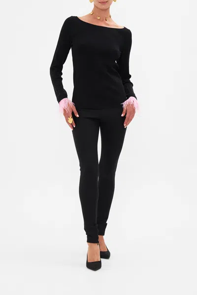 Camilla Boat Neck Knit With Detachable Feathers Florence Field Day In Black