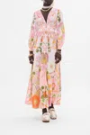Camilla Button-front Linen Maxi Dress With Shaped Waistband In Pink