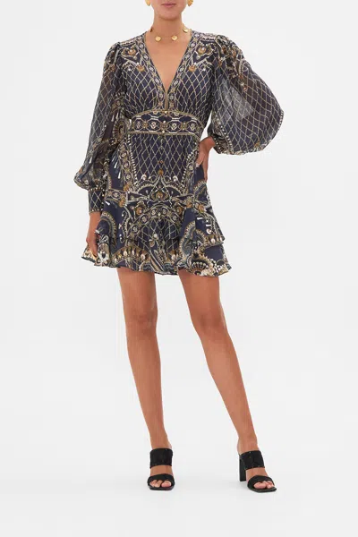 Camilla Button Front Frill Dress Dance With The Duke In Navy