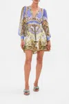 Camilla Button Front Frill Dress Gilded Pleasures In Brown/purple/yellow