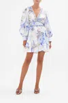 Camilla Paint Me Positano Button-front Frill Mini Dress In Blue/white