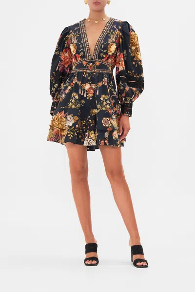 Camilla Button Front Frill Dress With Lace Detail Stitched In Time In Black