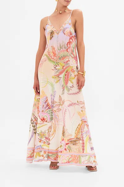 Camilla Button Front Strappy Dress Cosmic Tuscan In Beige/green