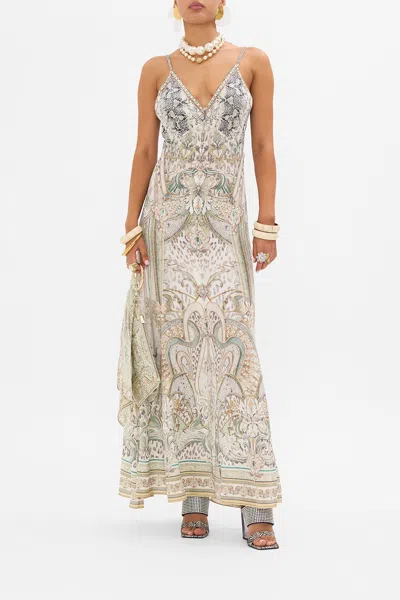 Camilla Button Front Strappy Dress Ivory Tower Tales In Beige/green