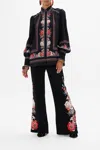 Camilla Button Through Blouson Sleeve Blouse Volendam Dolls In Black