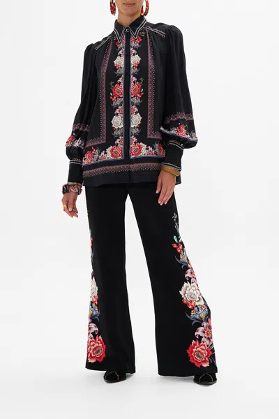 Camilla Button Through Blouson Sleeve Blouse Volendam Dolls In Black