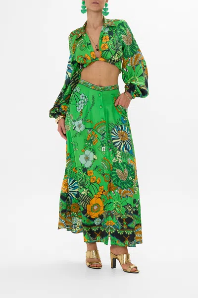 Camilla Button Through Skirt Good Vibes Generation In Green