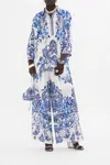 Camilla Button Up Top With Draped Back Glaze And Graze In Blue/white