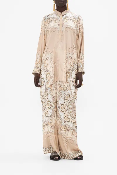 Camilla Button Up Top With Draped Back Grotto Goddess In Neutral