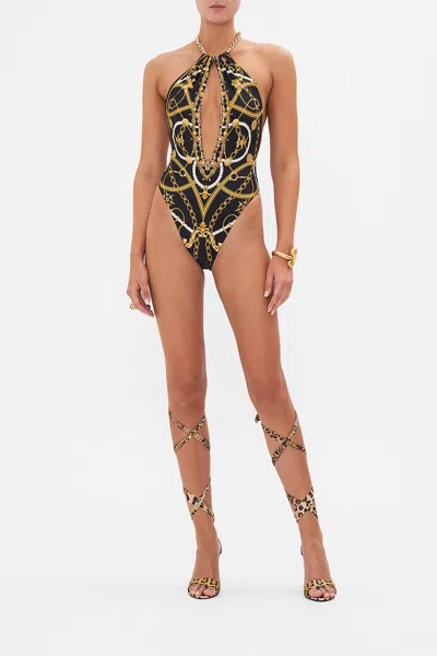 Camilla Chain Neck Plunge One Piece Coast To Coast In Black