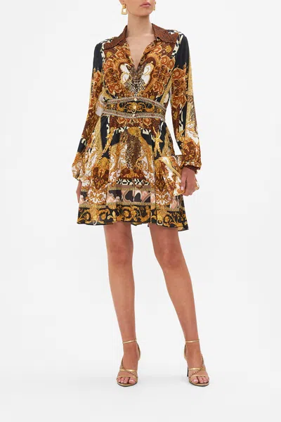 Camilla Collared Shaped Waistband Dress Feeling Fresco In Black/brown