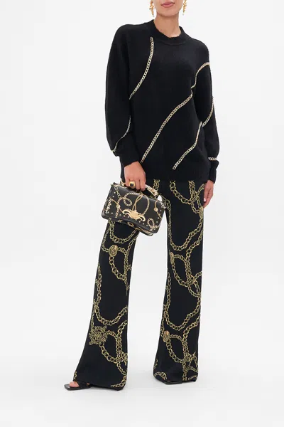 Camilla Crew Neck Full Sleeve Jumper With Chains Tether Me Not In Black