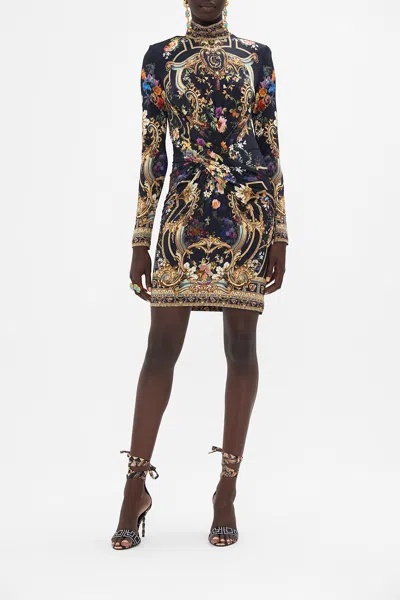 Camilla Cross Front Mini Dress Play Your Cards Right In Gold/navy