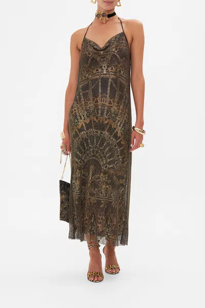 Camilla Crystal Bias Halter Dress Masked At Moonlight In Black