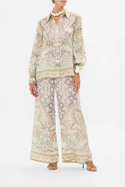Camilla Curved Collar Blouse Ivory Tower Tales In Beige/green