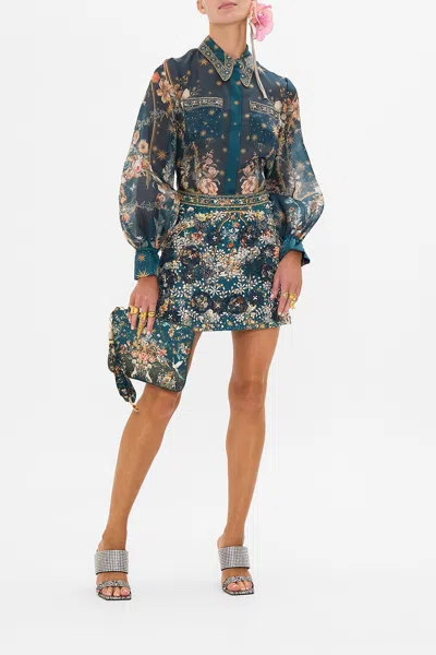 Camilla Curved Collar Blouse With Pockets She Who Wears The Crown In Green