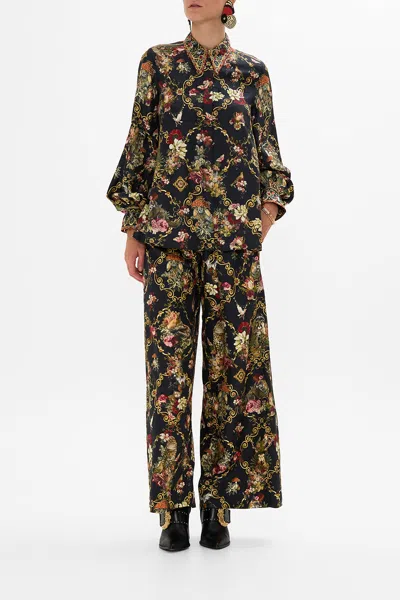 Camilla Curved Collar Blouse With Pockets Told In The Tapestry In Black