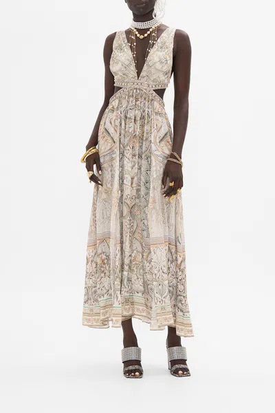 Camilla Cut Out Back Dress Ivory Tower Tales In Beige/green/white
