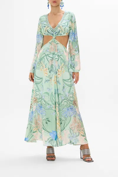 Camilla Cut Out Dress With Knot Front Dreaming In Dutch In Green