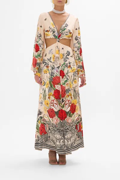 Camilla Cut Out Dress With Knot Front Etched Into Eternity In Beige/