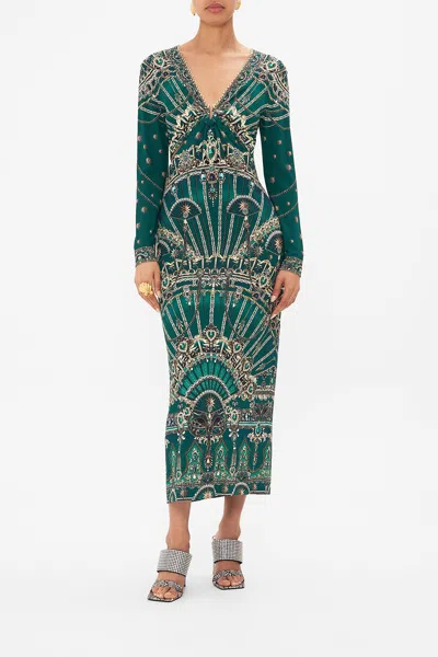 Camilla Cut Out Jersey Dress With Hardware A Venice Veil In Green/grey